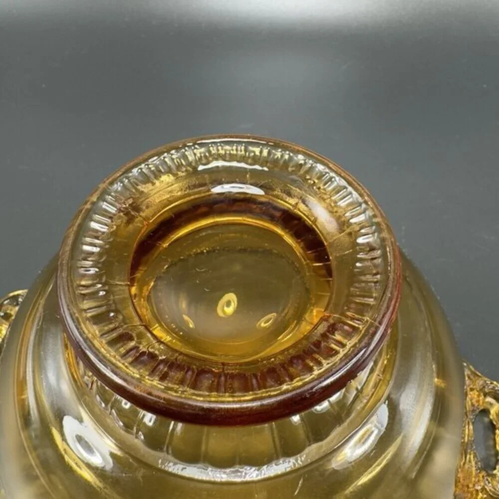 Vintage Gadroon Edges Amber Glass Footed Dish Bowl Container With Handles VTG‎
